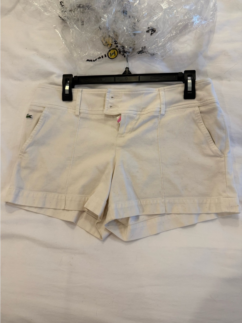 Vintage Early 2000’s Lacoste Women's Low-Rise Cream Cotton Mini Shorts